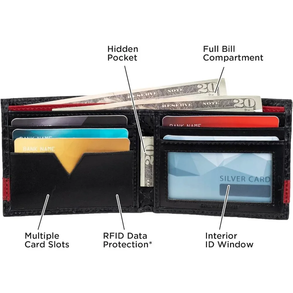 Men's Genuine Leather Slim ID window, 2 slip pockets Bifold Wallet